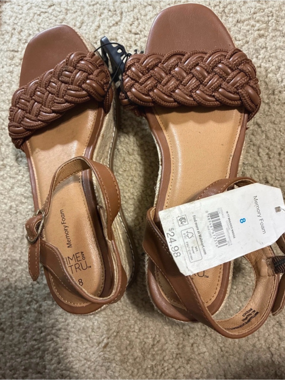 Time and Tru Tan Braided Espadrille Wedge Sandals - Women